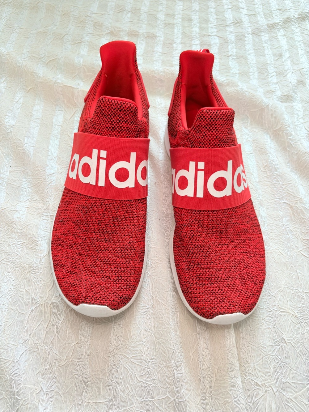 adidas Men’s Heathered Red Slip-On Knit Sneakers with White Logo Strap